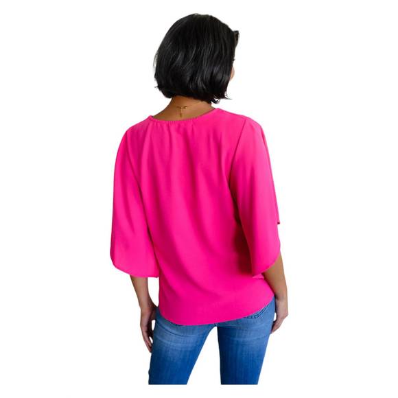NEW ONE ELEVEN NORTH forever fine flounce sleeve blouse in hot pink - Picture 3 of 3
